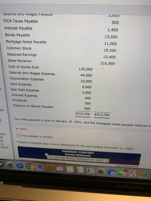 Pharoah Company for the year ended December 31, 2020, is as follows.