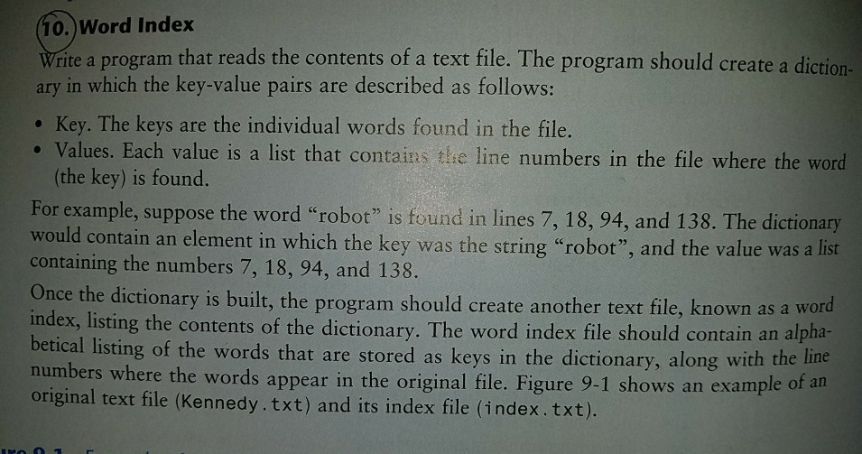  Programming language needed is Python. 0.)Word Index Write a program that