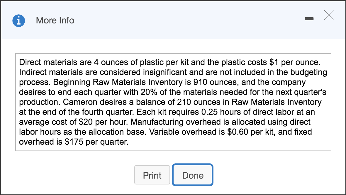 you. E22-24 (similar to) Question Help Cameron, Inc. manufactures model airplane kits