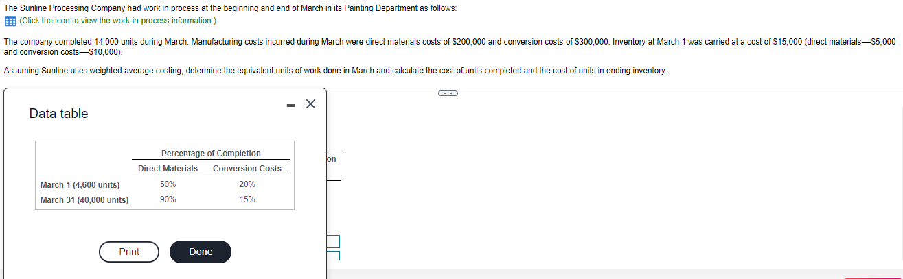 The Sunline Processing Company had work in process at the beginning