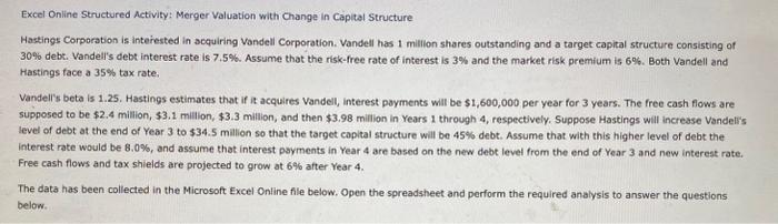  Please Just Post Answer Only Excel Online Structured Activity: Merger Valuation