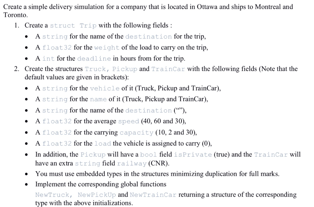 programming in go language Create an interface Transporter with the following two