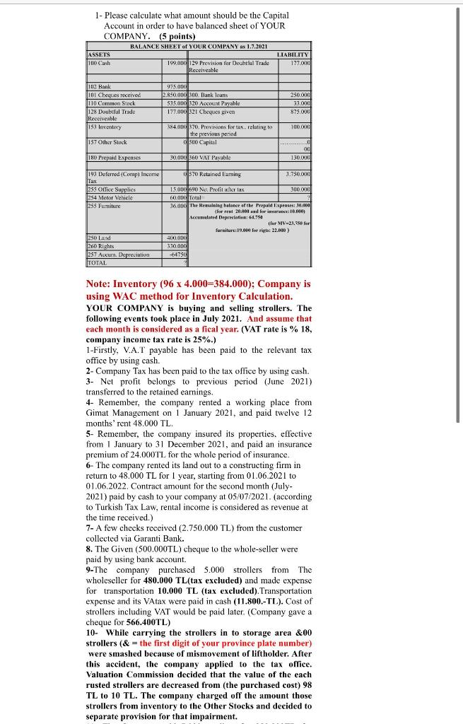 hours. 1- Please calculate what amount should be the Capital Account in