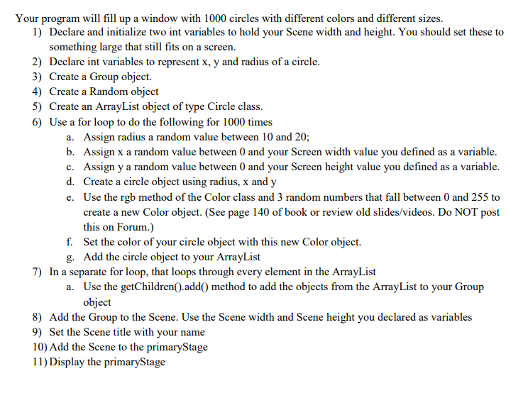  JavaFX language Your program will fill up a window with 1000