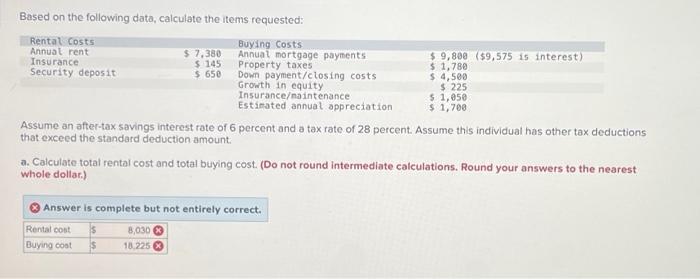  Based on the following data, calculate the items requested: Buying Costs