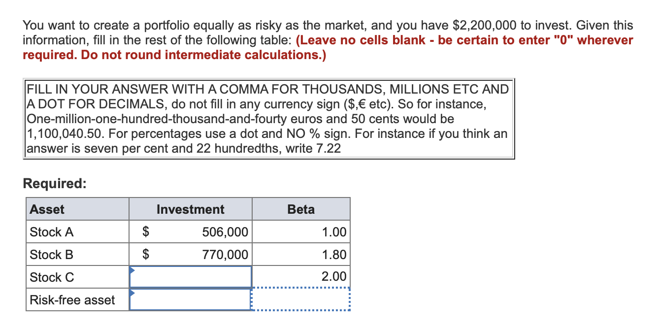 You want to create a portfolio equally as risky as the market,