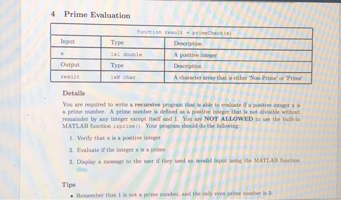 how do you do this on matlab ? 4 Prime Evaluation Input