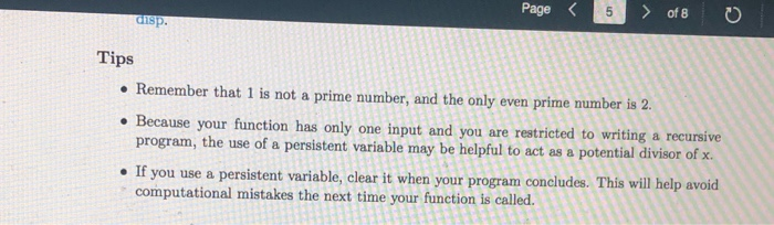 * Output result function result - primeCheck (x) Type Description 1x1 double