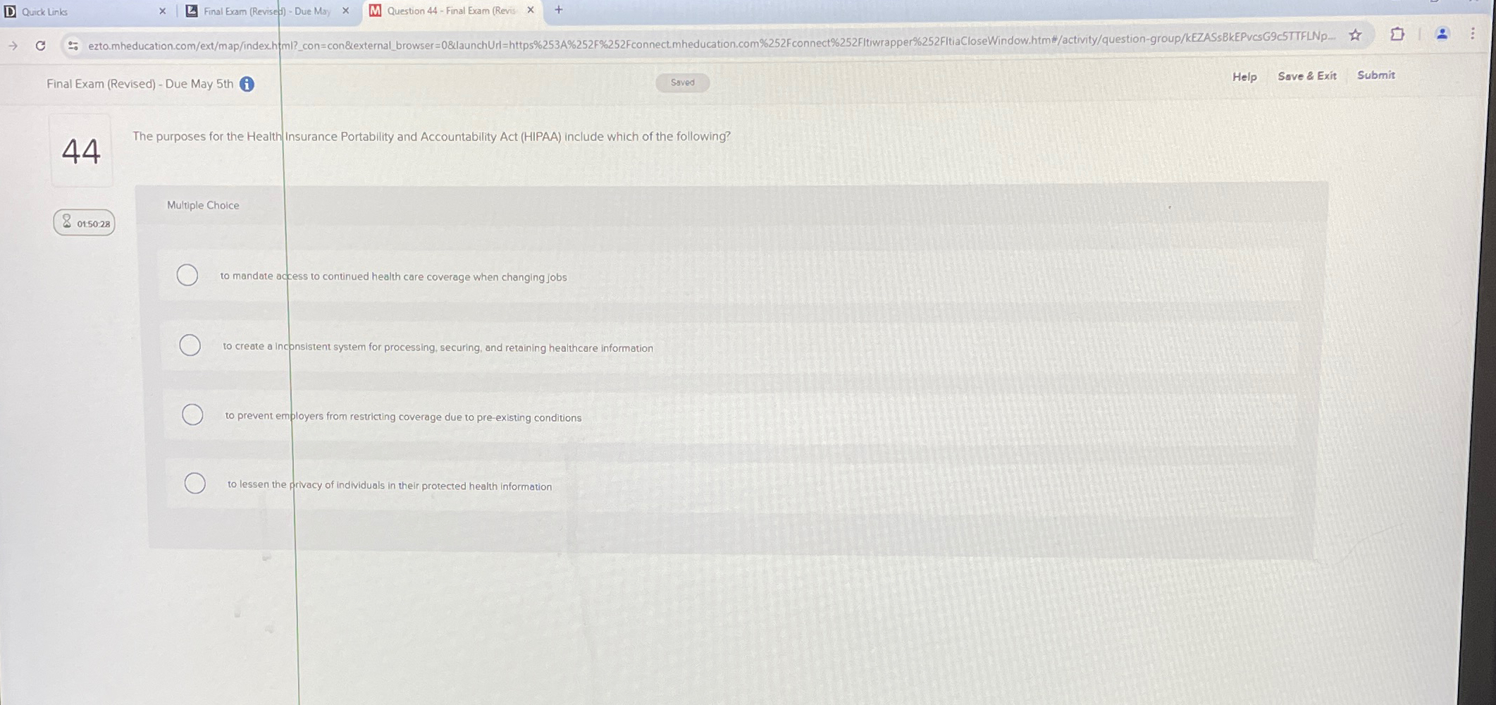  Quick Links Final Exam (Revisefi)- Due May Question 44- Final Exam