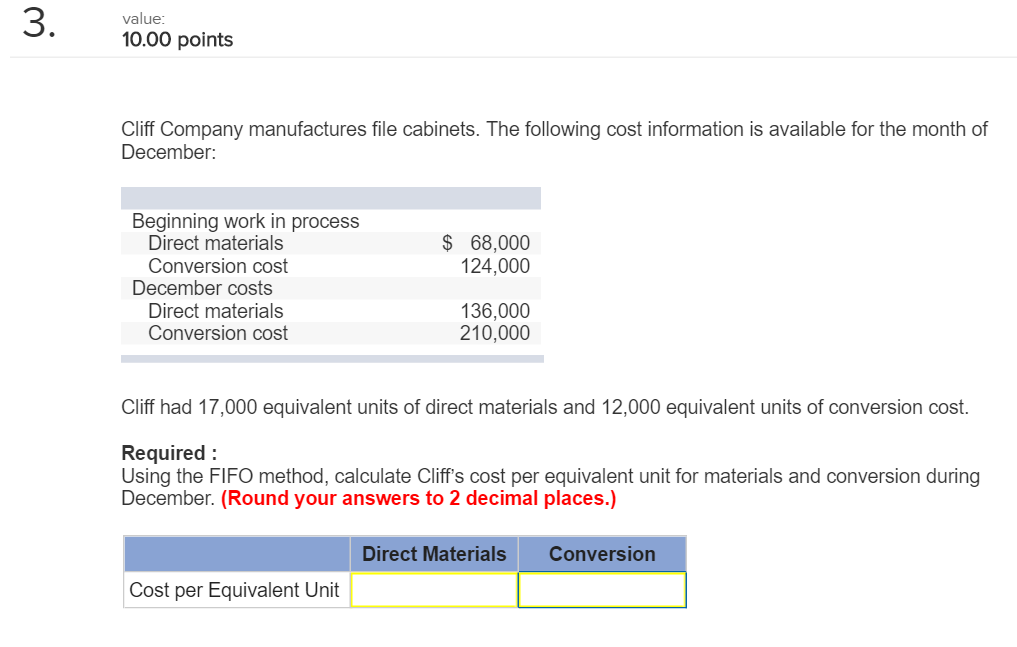 Managerial accounting. Chapter 3. Thank you Cliff Company manufactures file cabinets. The