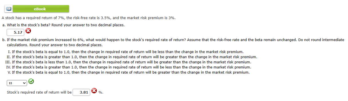  A stock has a required return of 7%, the risk-free rate