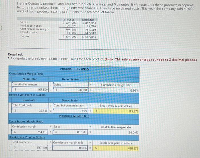 Is part one correct and need guidance on part 2 Henna Company