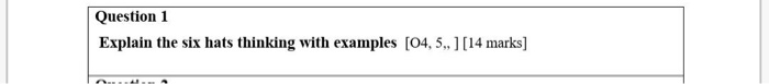  Question 1 Explain the six hats thinking with examples [04,5,, ]