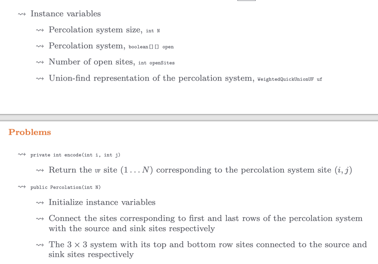 grid, with all sites blocked. public Percolation(int N) { ... } //