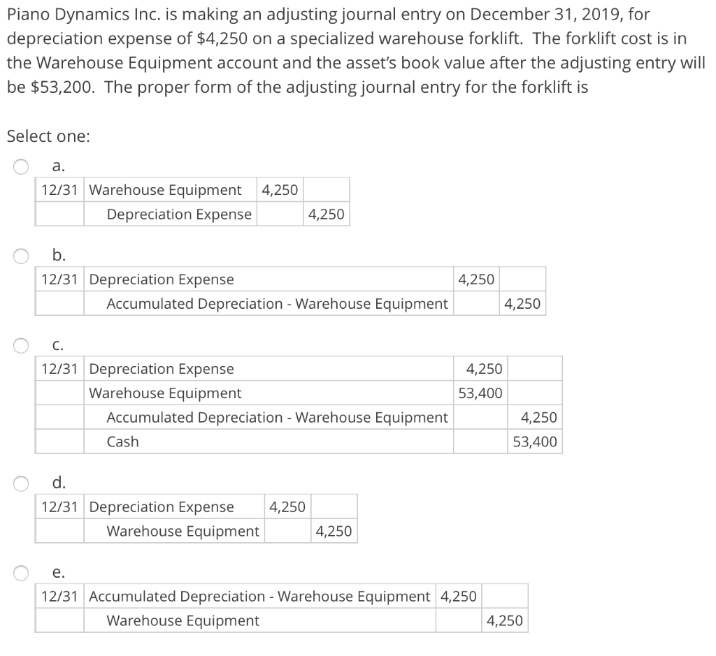 Piano Dynamics Inc. is making an adjusting journal entry on December