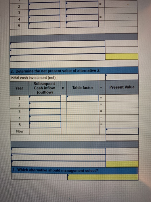 X || Table factor - Present Value 2. Determine the net present