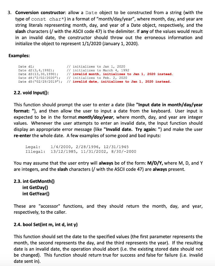 creating and using objects that will store valid dates of the year.