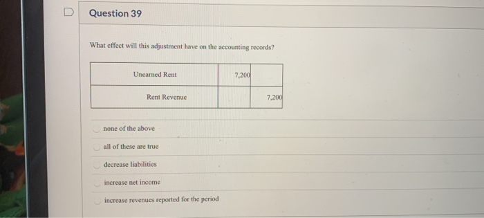  Question 39 What effect will this adjustment have on the accounting
