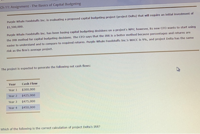 Hello, can you please help me solve this. Ch 11: Assignment -