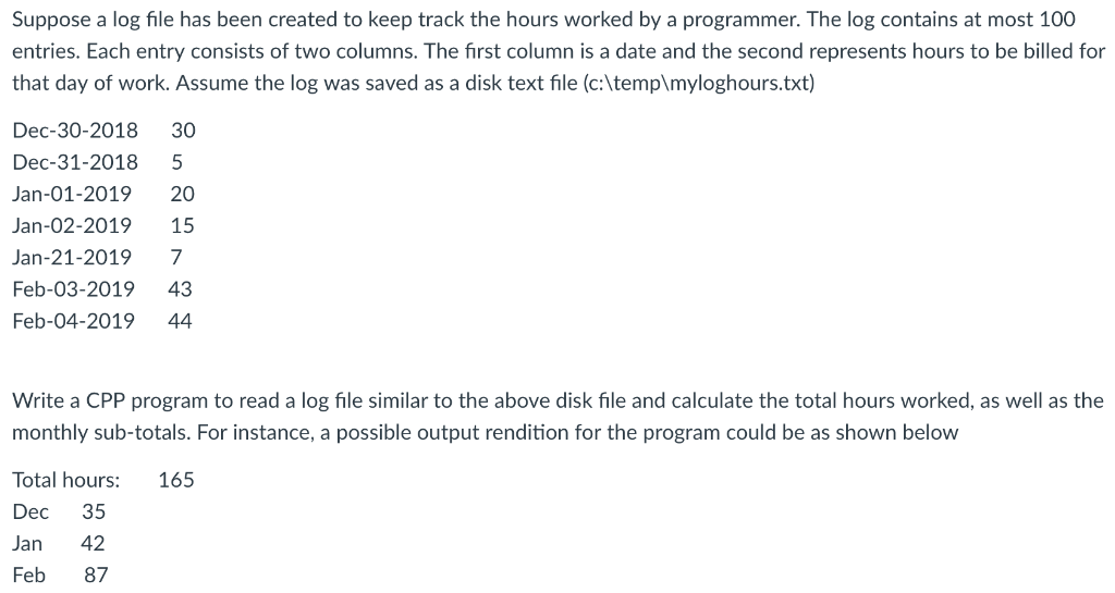 C++ - calculating hours worked Suppose a log file has been created
