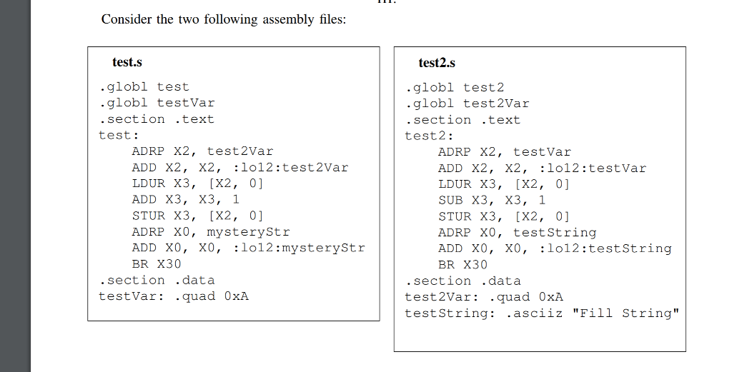 Consider the two following assembly files test.s test2.s globl test globl