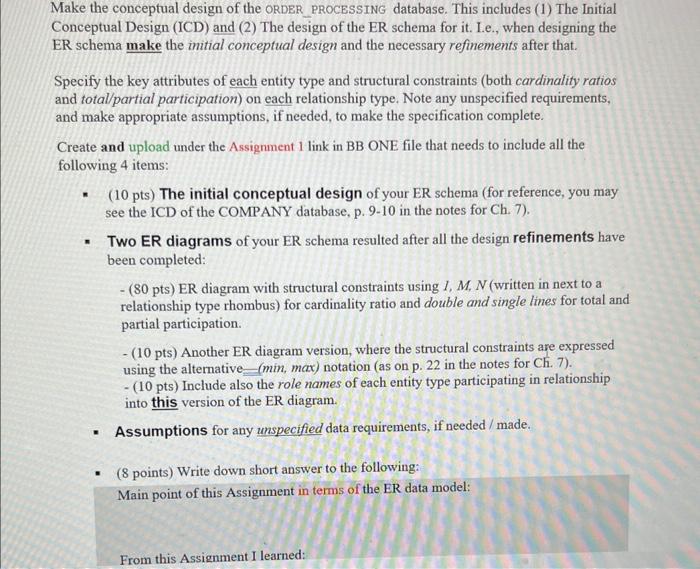 set of data requirements for an ORDER_PROCESSING COMPANY in which orders for