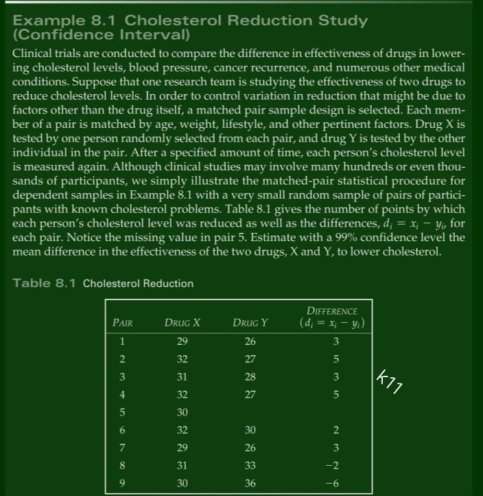  Example 8.1 Cholesterol Reduction Study (Confidence Interval) Clinical trials are conducted