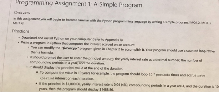  Programming Assignment 1: A Simple Program Overview 1.41 Directions In this
