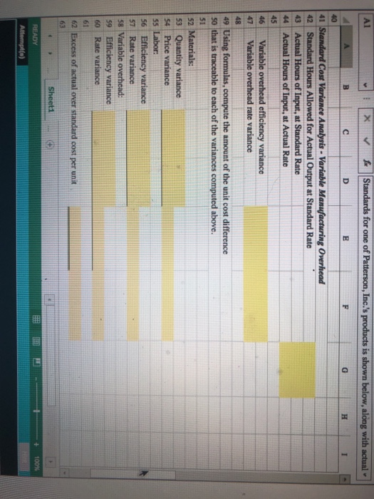 to compute th t of those variances on unit costs. Use the