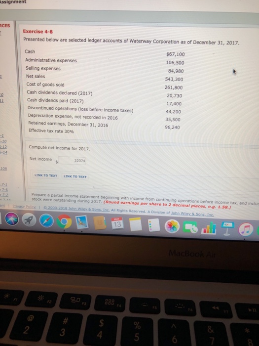  ssignment CES Exercise 4-8 Presented below are selected ledger accounts of