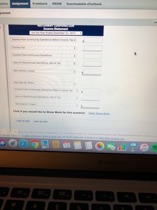Waterway Corporation as of December 31, 2017. Cash Administrative expenses Selling expenses
