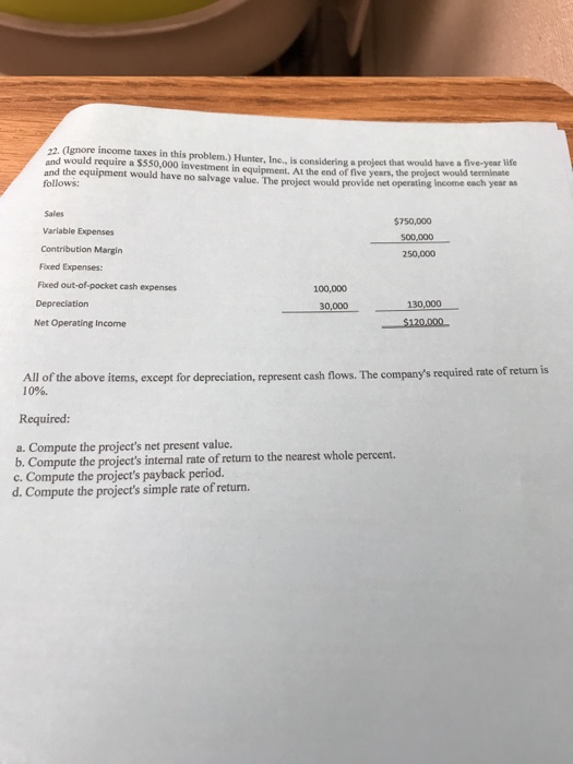  Hunter, Inc., is considering a project that would have a five-year