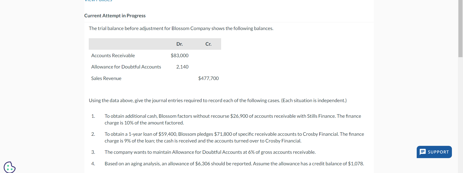  Current Attempt in Progress The trial balance before adjustment for Blossom