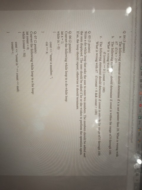 Q.04 (3 points) The following statement should determine if x is