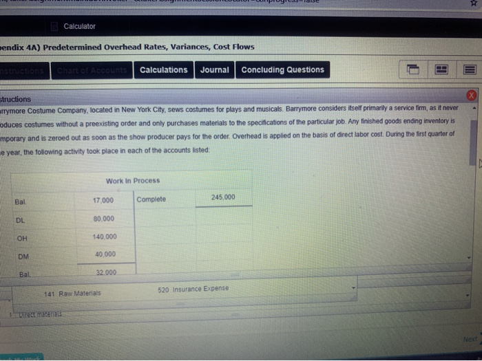  Calculator endix AA) Predetermined Overhead Rates, Variances, Cost Flows structions Chart