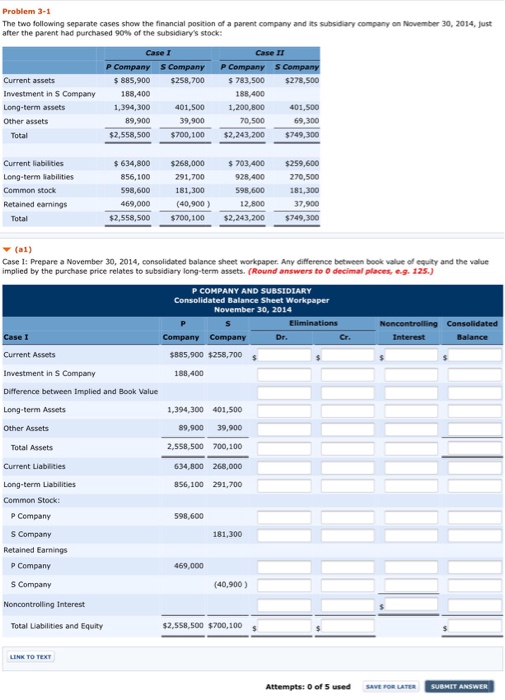  Problem 3-1 The two following separate cases show the financial position