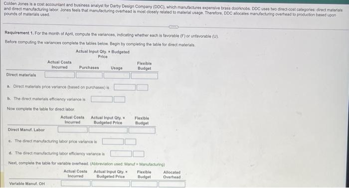 allocales manulacturing overthead to Colden Jones is a cost accountant and butinoss