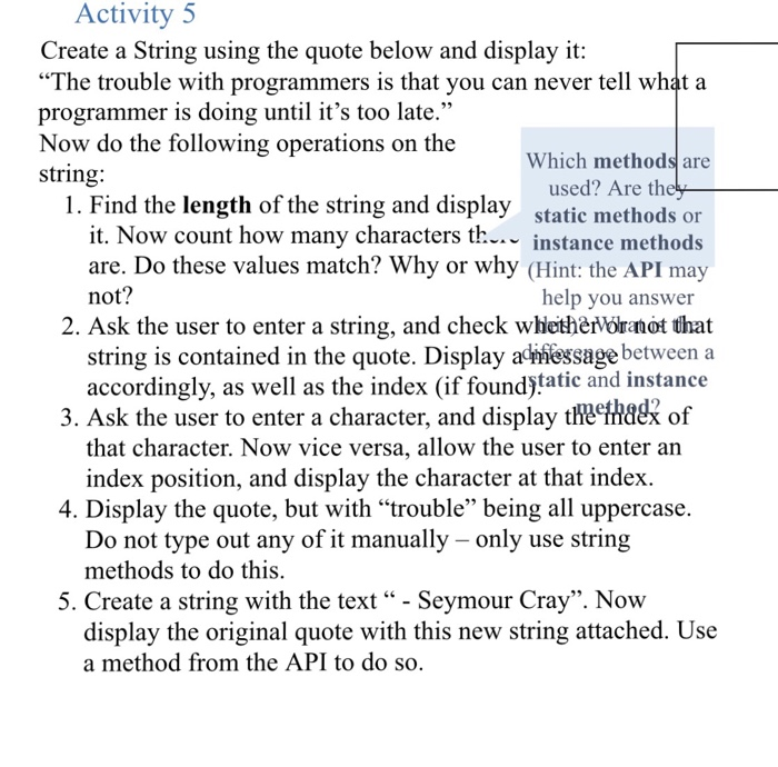  Using java to make a program Activity 5 Create a String