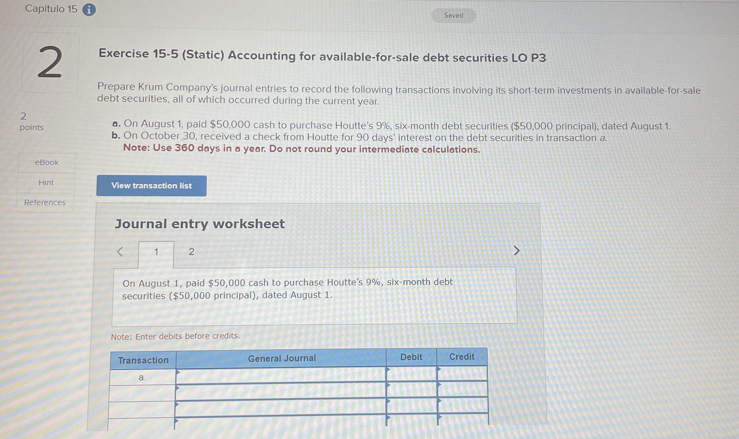  Capitulo 15 2 Exercise 15-5(Static) Accounting for available-for-sale debt securities LO