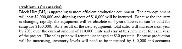  Problem 3 (18 marks) Block Hirt (BH) is upgrading to more