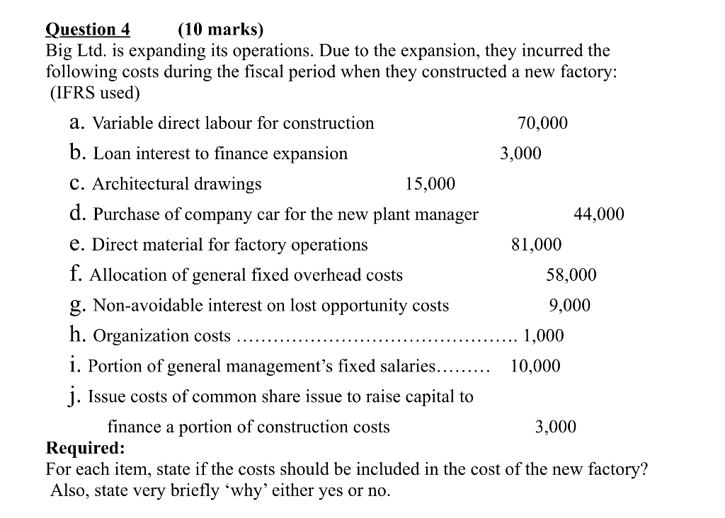  Question 4 (10 marks) Big Ltd. is expanding its operations. Due