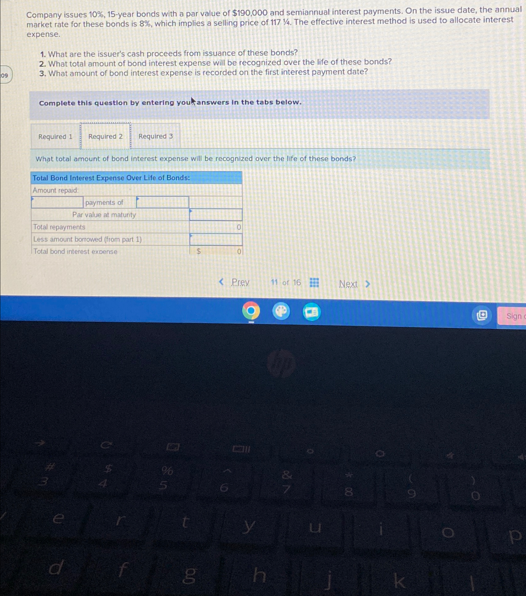  Company issues 10%,15-year bonds with a par value of $190,000 and
