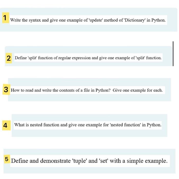  1 Write the syntax and give one example of 'update' method