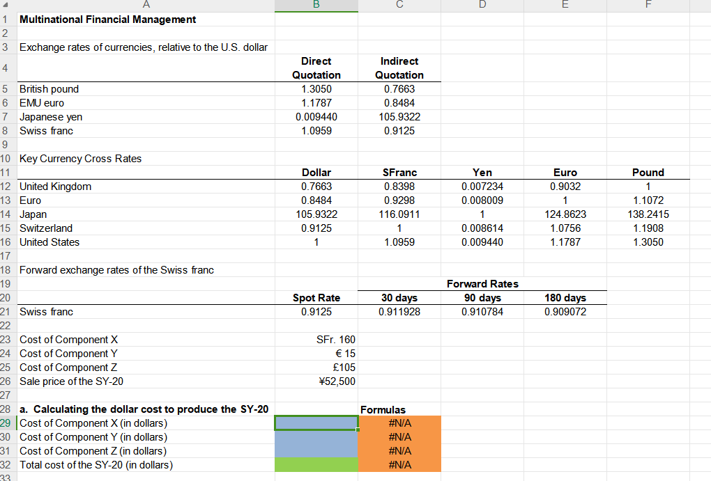 Please enter the correct formula in the colored excel space to