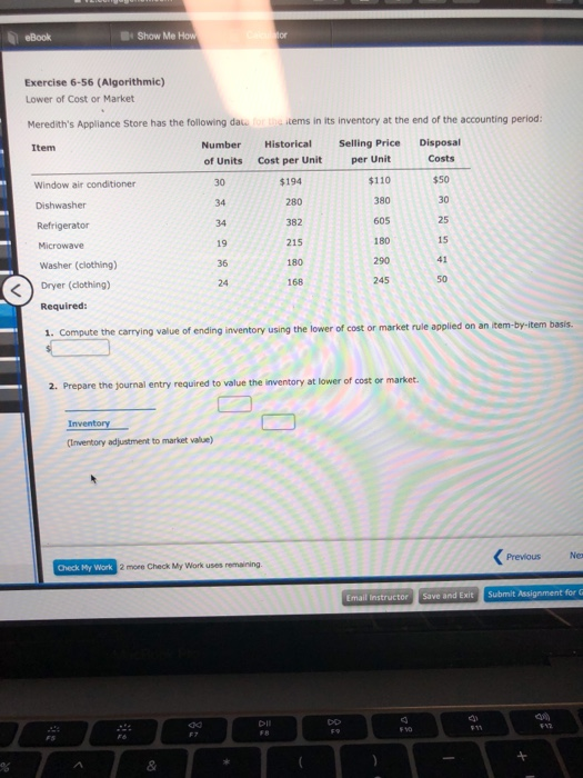 incorrect. eBook Show Me How Exercise 6-56 (Algorithmic) Lower of Cost or