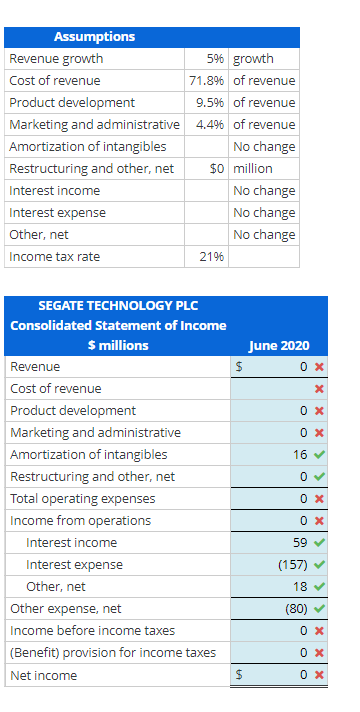 balance sheet of Seagate Technology for fiscal 2019. Note: Complete the entire