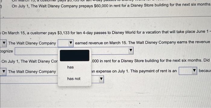 (2) On July 1, The Walt Disney Company prepays $60,000 in rent