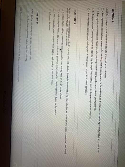  QUESTION 9 Select the most appropriate answer in relation to pre-registration