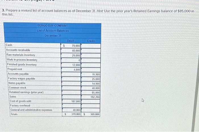 to the questions displayed below] Bergo Bay's accounting system generated the following