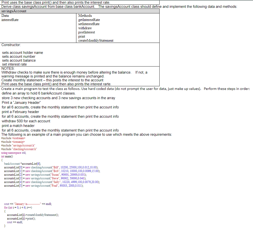 follows bankAccount - The bankAccount class will be abstract in this assignment